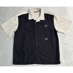 Centro Mens XL Black Cream Bowling Embroidered Retro Lounge Rockabilly Shirt